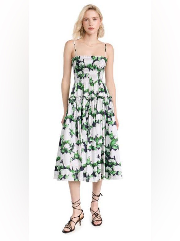 Hill House Green And White Seraphina Midi Dress